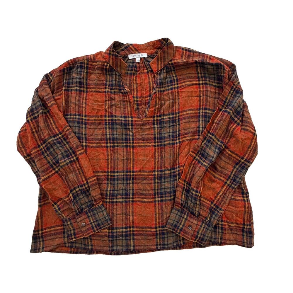 Madewell Highroad Popover Plaid Wool Blend Blouse M Academia Preppy